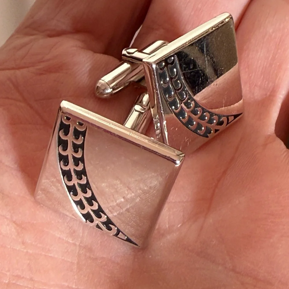 SWANK Vintage art deco silver square minimalist cufflinks eclectic grandpa